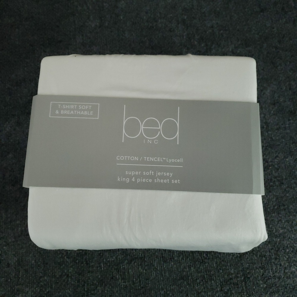 Bed Inc King Sheet Set Jersey White Cotton‎ TENCEL Lyocell 4 Piece Oeko-Tex